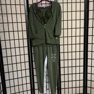 Sage green Victoria secrets jogger style sweatsuit with lace sage green bralette